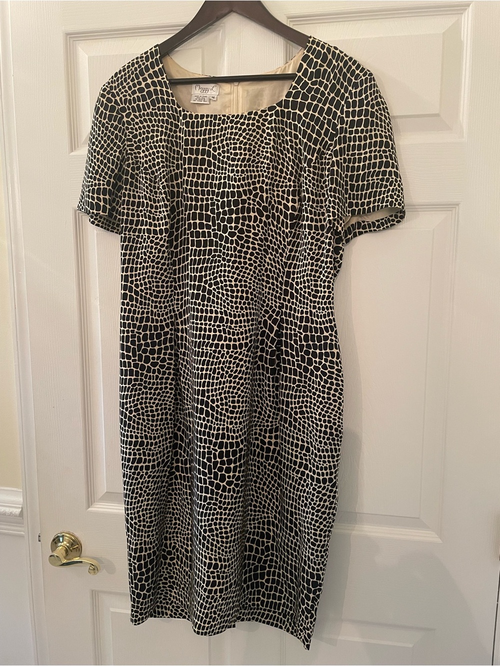 Maggy London Silk Brown and Crème Mosaic Sheath Dress - 14